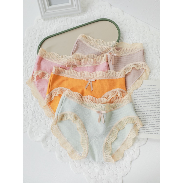 Quần Lót Nữ Cotton Viền Ren Tiểu Thư Màu Trơn Quần Chíp Cotton Dễ Thương Mainia Shop