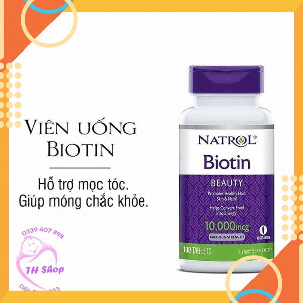 Natrol Biotin 10000 Mcg Hỗ Trợ Mọc Tóc, Giúp Móng Khỏe, Mọc Tóc Biotin