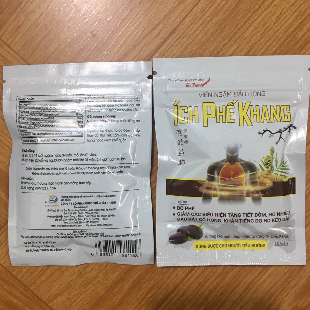 Viên Ngậm Ho Bảo Họng Ích Phế Khang Dùng Được Cho Người Tiểu Đường Giảm Ho Tiêu Đàm 1 túi