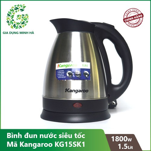 Bình đun siêu tốc inox 1.5 lít Kangaroo KG15SK1- Bảo Hành Chính Hãng