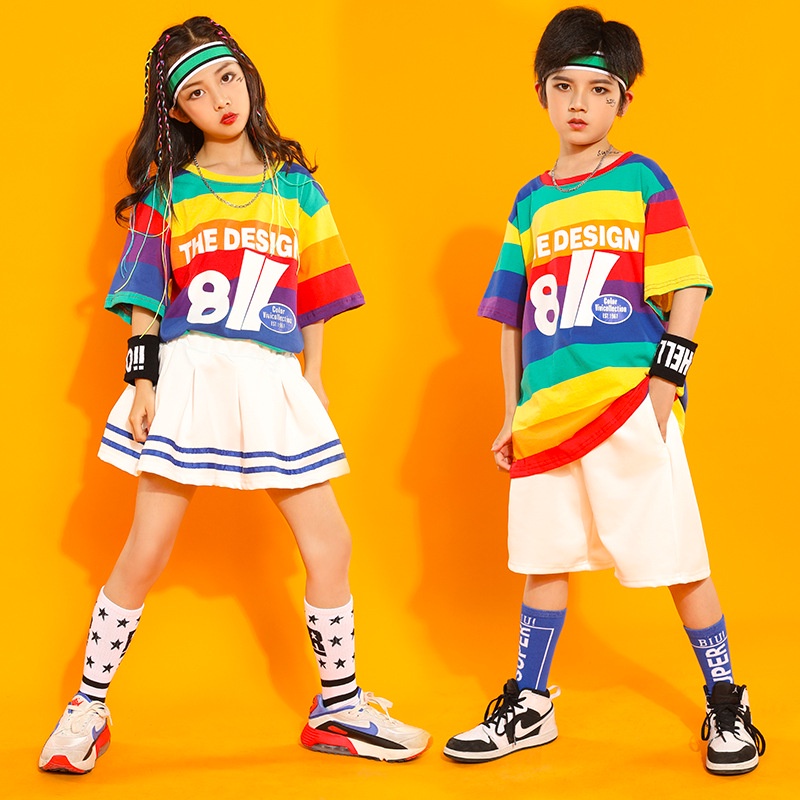Bộ Trang Phục Nhảy Hip Hop Ngắn Tay Qile 1 Cho Bé Trai Gái Mẫu Giáo A3