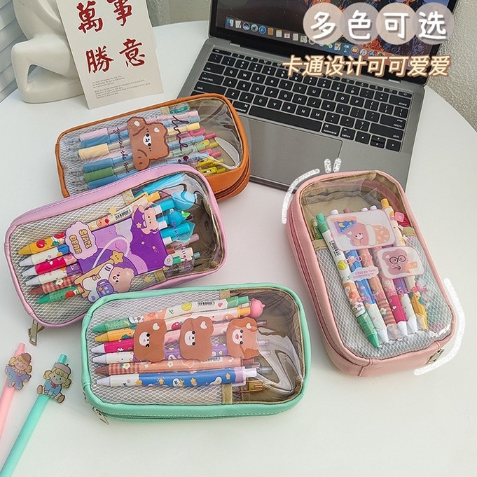 Hộp bút chì công suất lớn trong suốt PVC trong suốt hoạt hình dễ thương
