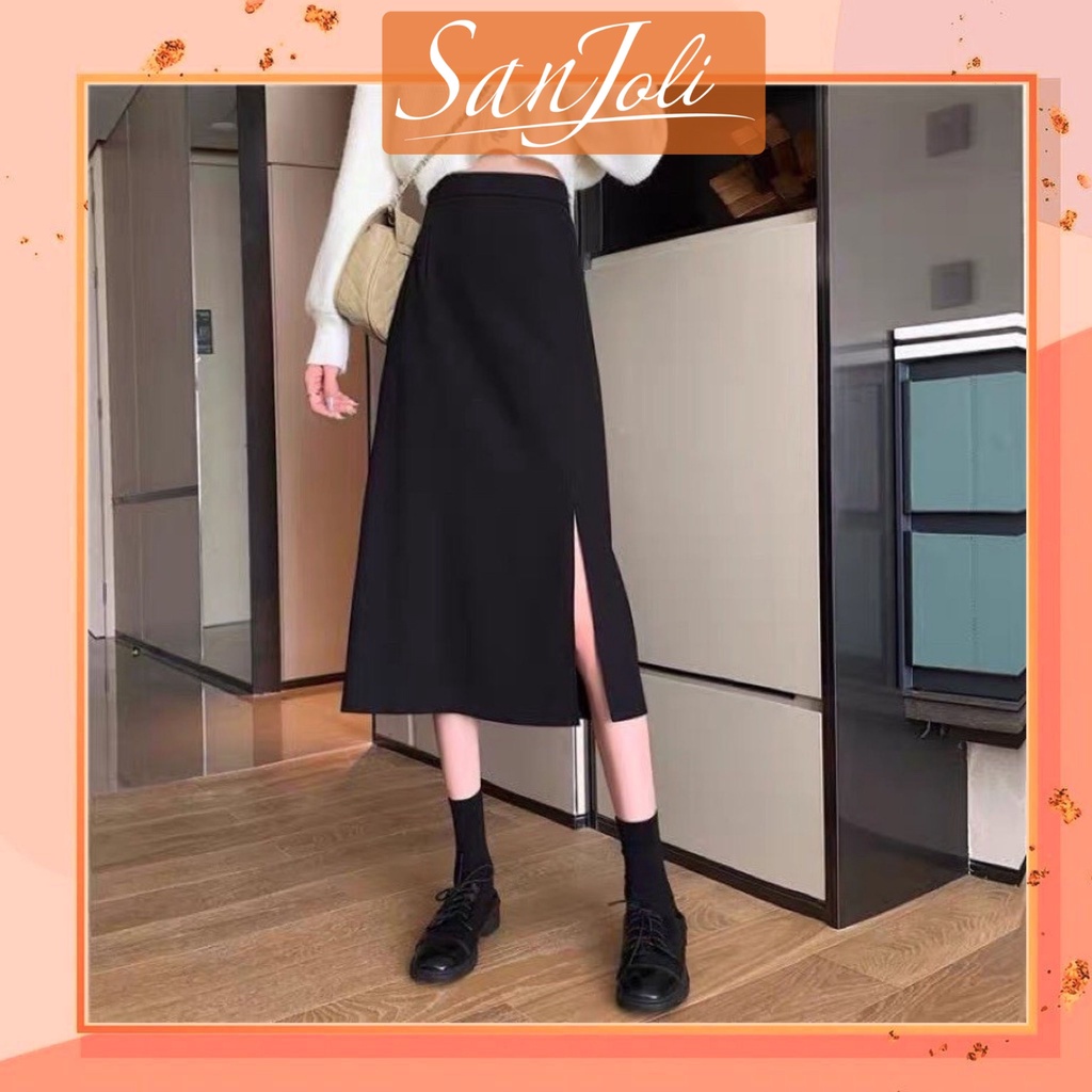 Chân Váy Dài Xẻ Tà SanJoli Chân Váy Công sở qua gối Chữ a đẹp chất vải Tuyết mưa hai màu Trắng Đen CV001 | BigBuy360 - bigbuy360.vn