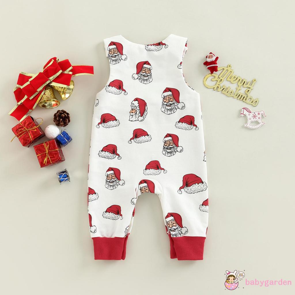 Áo Liền Quần Không Tay In Hình Ông Già Noel Cho Bé Trai 0-18 Tháng Tuổi