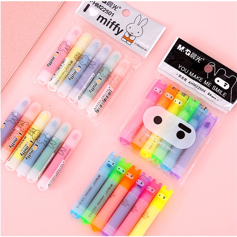 Bút dạ quang Mini 6 màu họa tiết động vật hoạt hình dễ thương