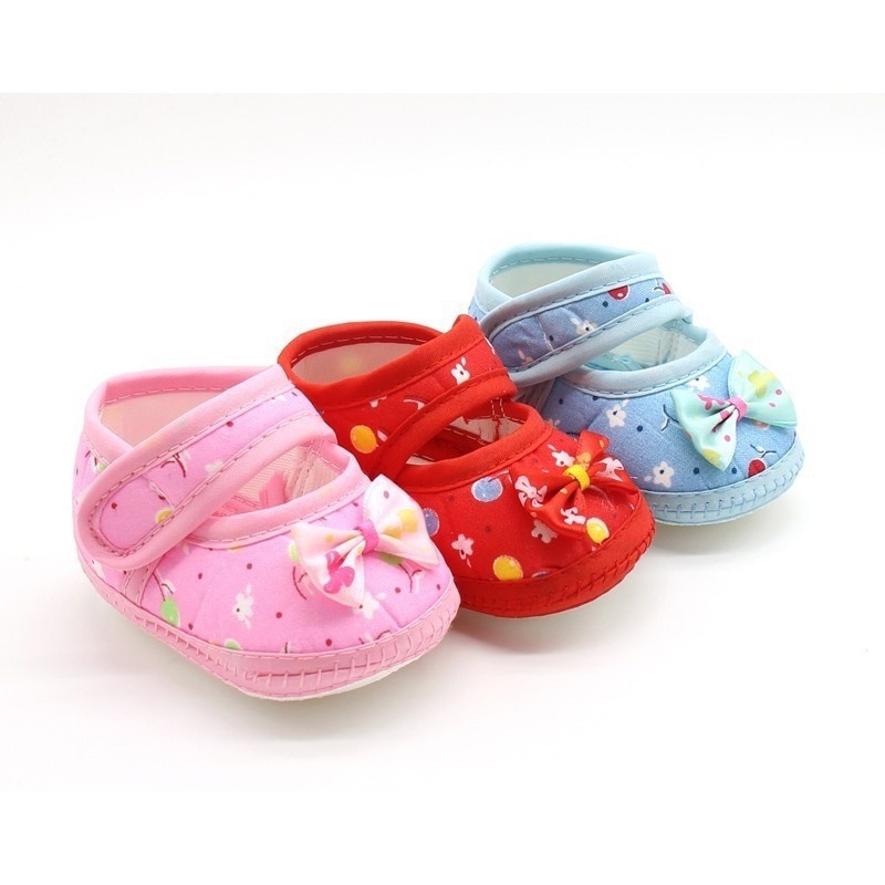 Giày tập đi vải mềm mại đính nơ họa tiết xinh xắn cho bé gái
