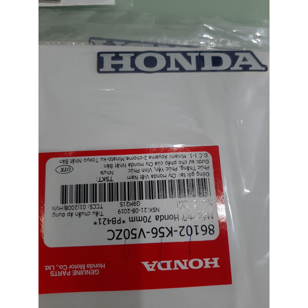 Tem Mác chữ Honda 70mm đen trắng bạc chính hiệu honda