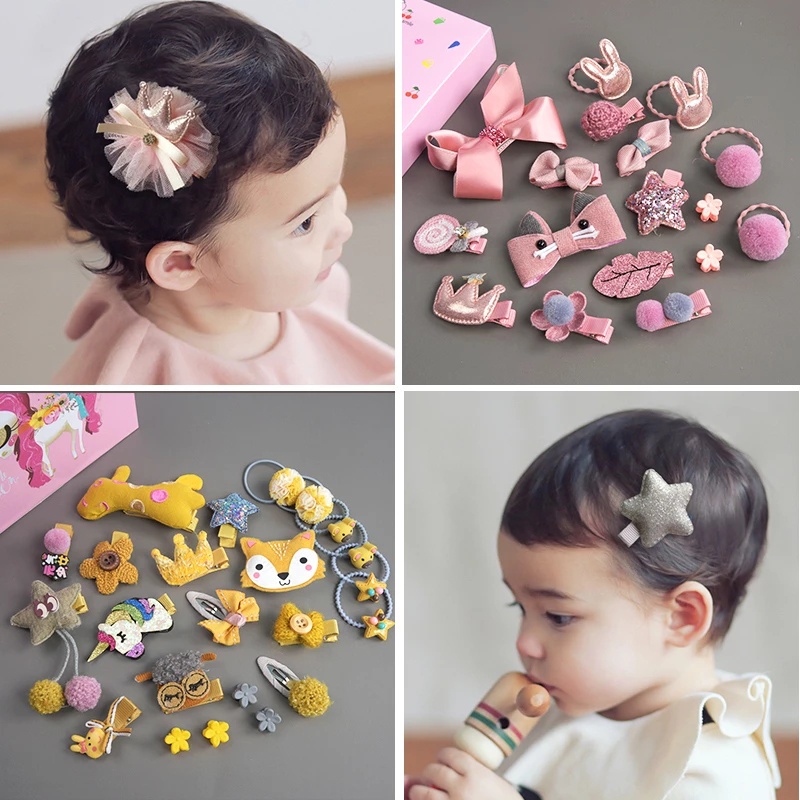 Bộ 18 Phụ Kiện Tóc Hình Nơ / Hoa / Động Vật Thời Trang Dễ Thương Cho Bé Gái