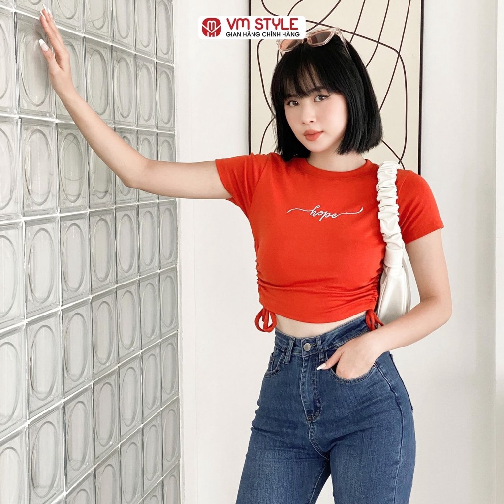 Áo thun tay ngắn VM STYLE rút hai bên in HOPE ulzzang 22ATU03T373101