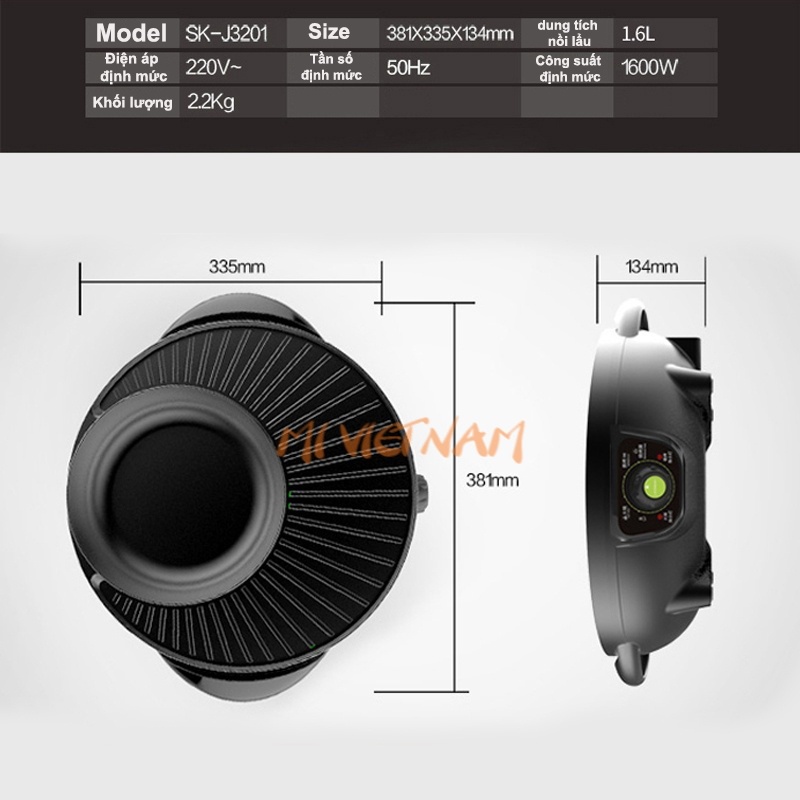 Bếp lẩu nướng đa năng Xiaomi LIVEN SK-J3201 1600W không dính dễ vệ sinh Công suất mạnh mẽ tiết kiệm thời gian nấu