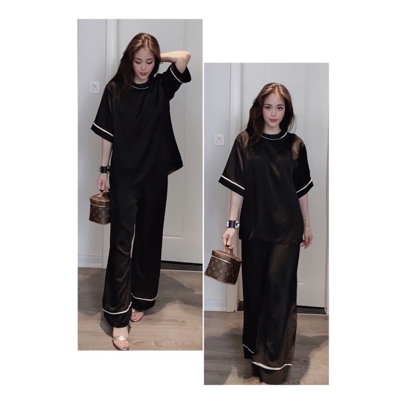 set lụa mix quần ống rộng