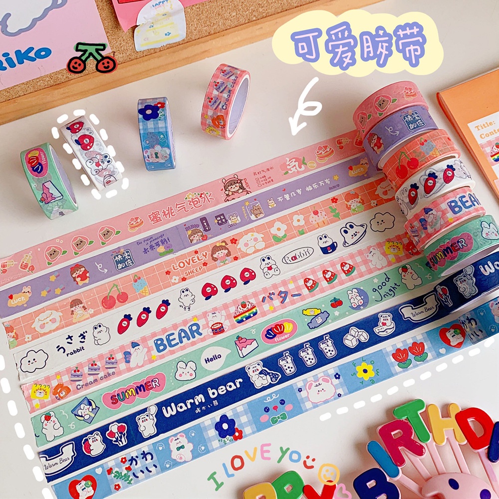 Băng keo băng dính WASHI TAPE  dán trang trí kệ tủ, sổ,vở,..in hình dễ thương