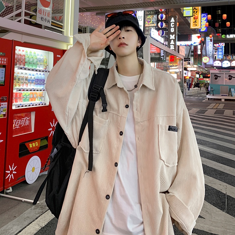 Áo Sơ Mi Vải Nhung Phong Cách Hip Hop Nhật Bản Thời Trang Xuân Thu Cá Tính Cho Nam