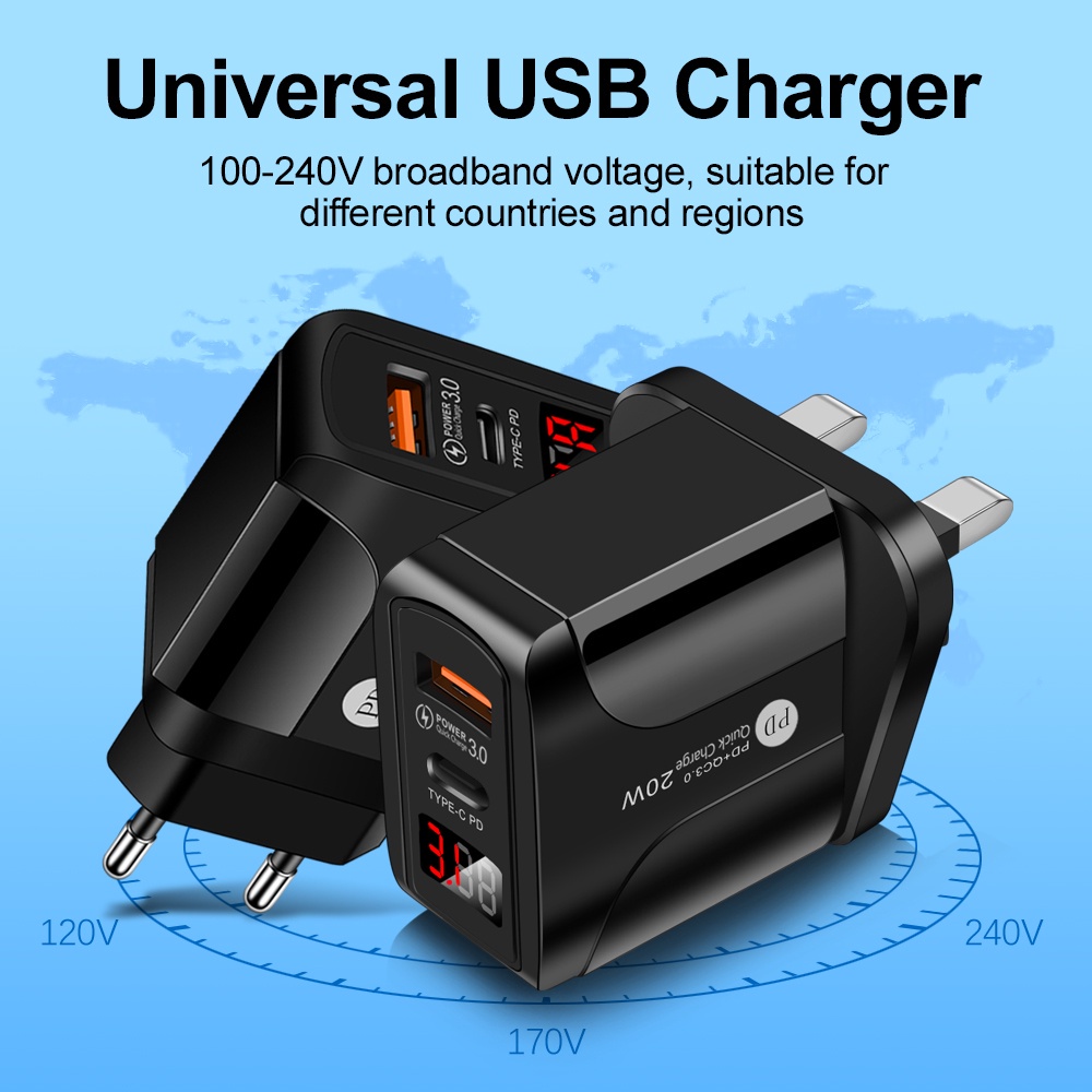 Bộ Sạc Nhanh PD20W + QC3.0 USB Type-C Cho Điện Thoại Android
