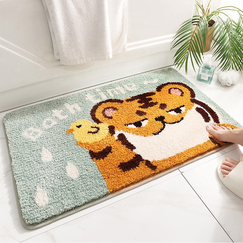 Thảm Chùi Chân Chống Trượt Thấm Hút Tốt In Hình Hổ Hoạt Hình Dễ Thương