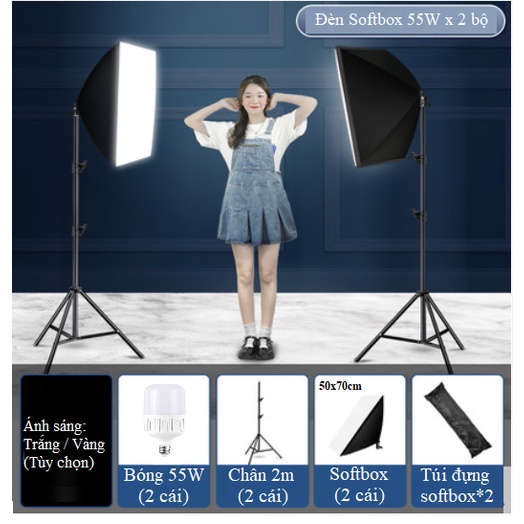 Bộ 2 Đèn Softbox 55W HL Lighting, Đèn Studio Quay Phim Chụp Ảnh, Combo Đèn Studio Giá Rẻ