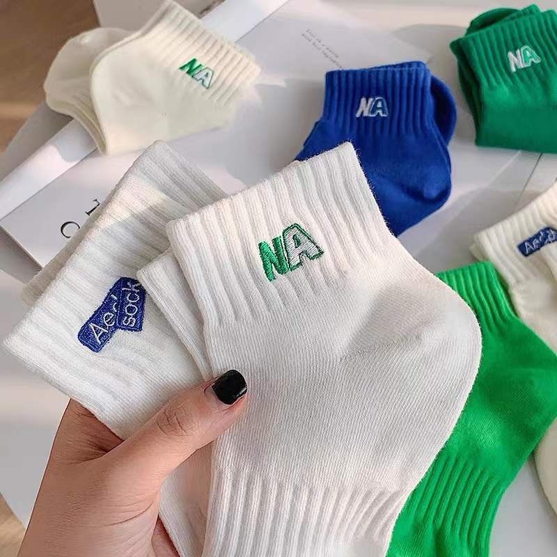 Vớ Cotton Cổ Vừa Thêu Họa Tiết Phong Cách Nhật Bản Thời Trang Mùa Hè Cho Nữ