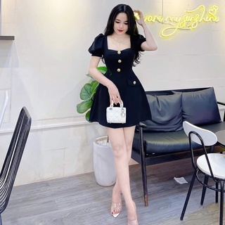 Váy cổ trụ kaki cúc vàng