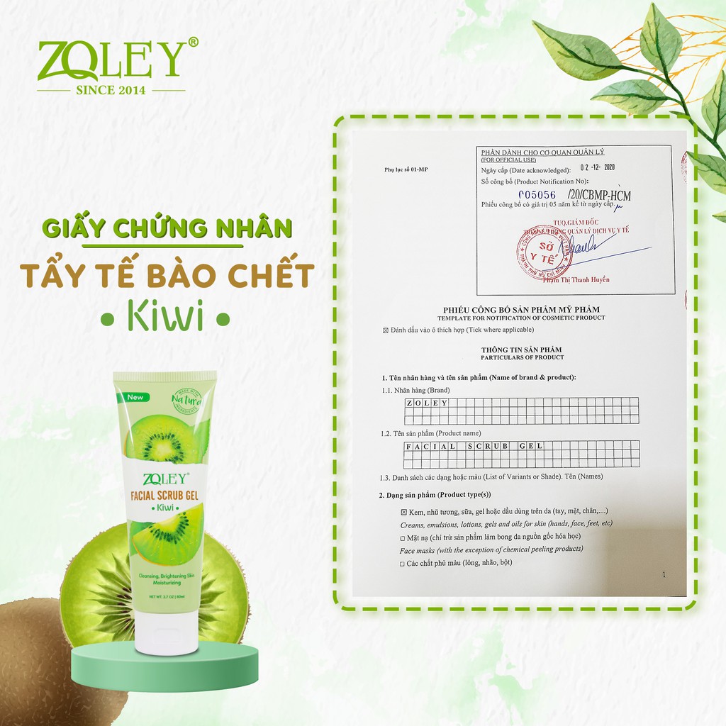 Tẩy Tế Bào Chết Cho Da Mặt Kiwi 80ml - giúp loại bỏ bụi bẩn và lớp tế bào chết, lớp sừng và lớp da cằn cỗi