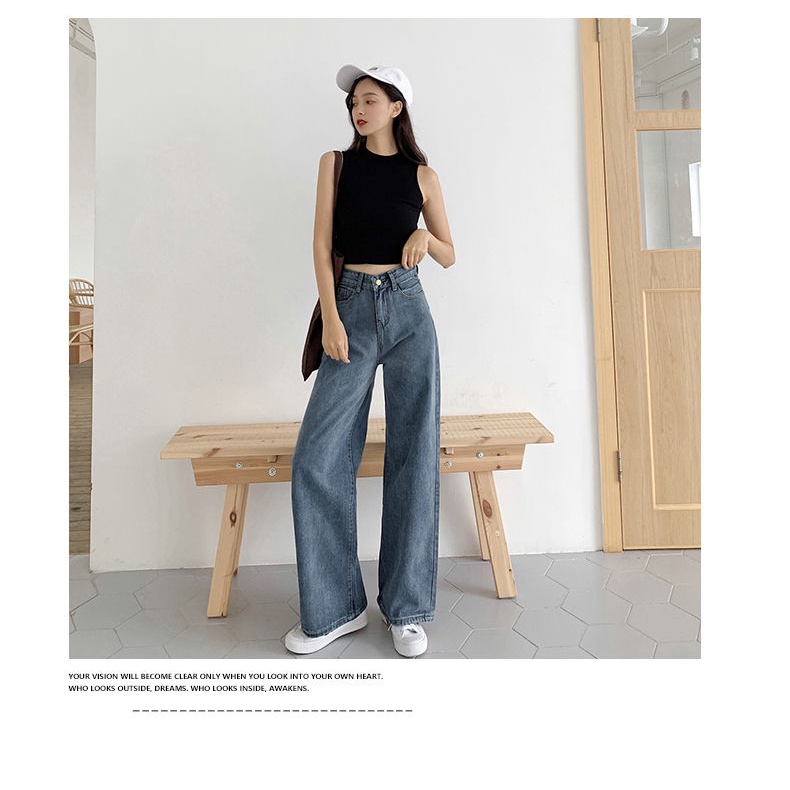 Quần Denim Lưng Cao Ống Rộng Thời Trang Trẻ Trung