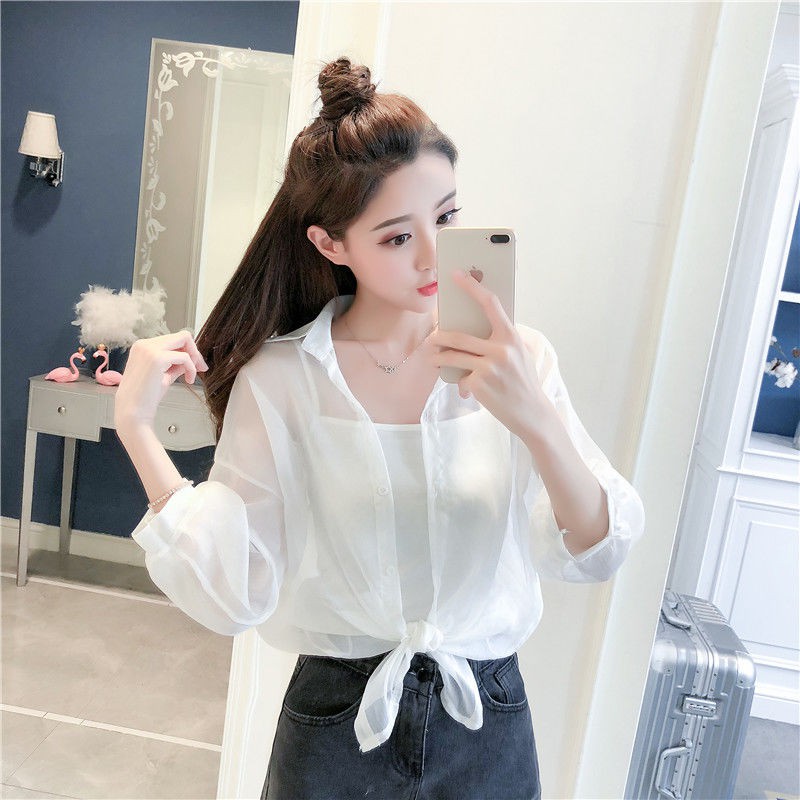 Áo Sơ Mi Voan Chống Nắng Thắt Dây Nơ Bướm Ngọt Ngào 521