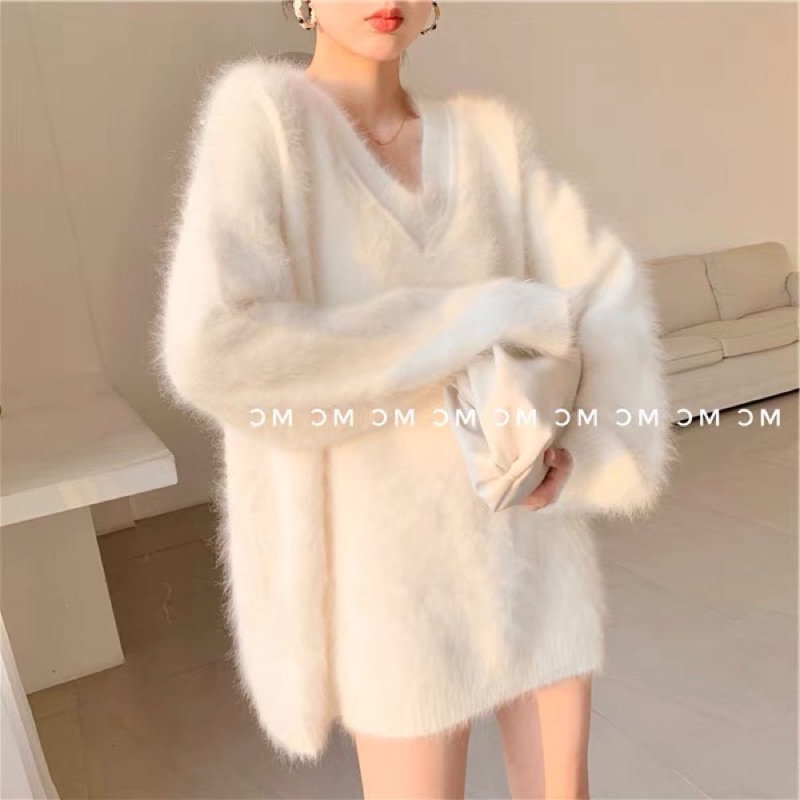 Váy Áo Lông Xù Hai Màu Ấm Áp Thu Đông