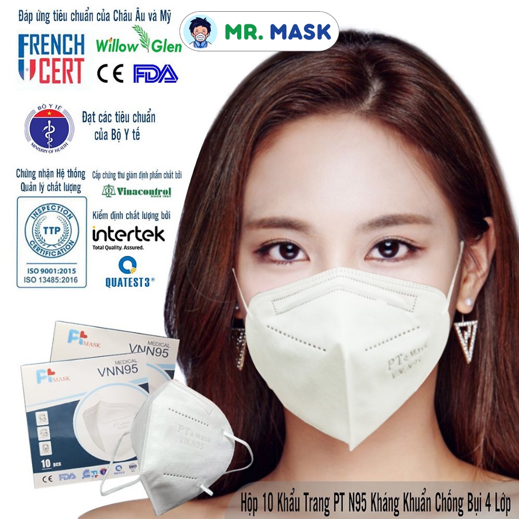 Khẩu Trang Y Tế N95 Thùng 200 Cái Chính Hãng Phương Tuyến, 4 Lớp Kháng Khuẩn, Kháng Bụi, 10 Cái/Hộp, Bảo Vệ Sức Khoẻ