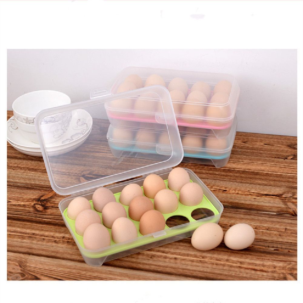 Hộp Nhựa Trong Suốt 15 Ngăn Đựng Trứng Chống Trượt Chống Va Chạm Nhiều Màu