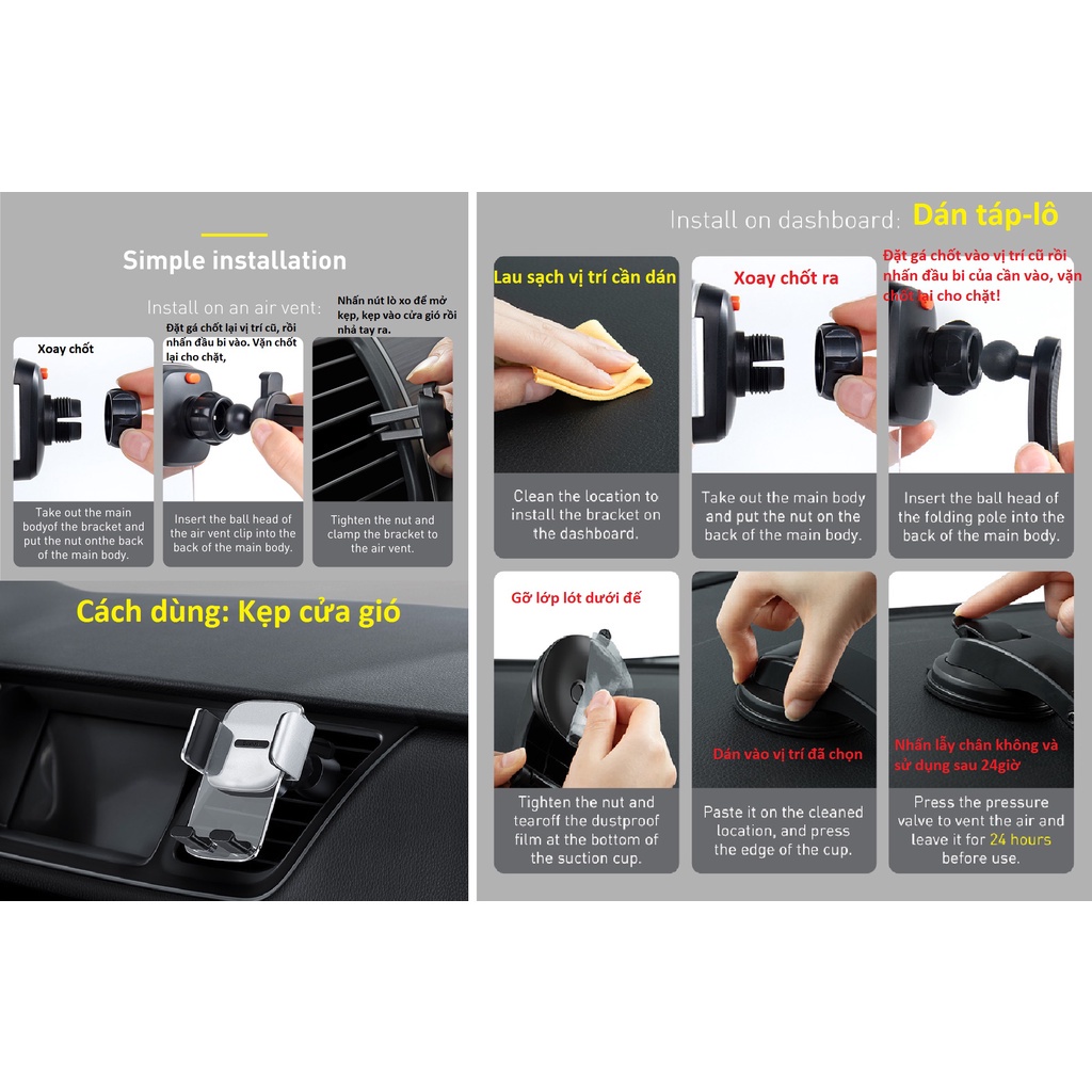 Giá đỡ điện thoại trên ô tô Baseus Easy Control Clamp (Air outlets and center console)
