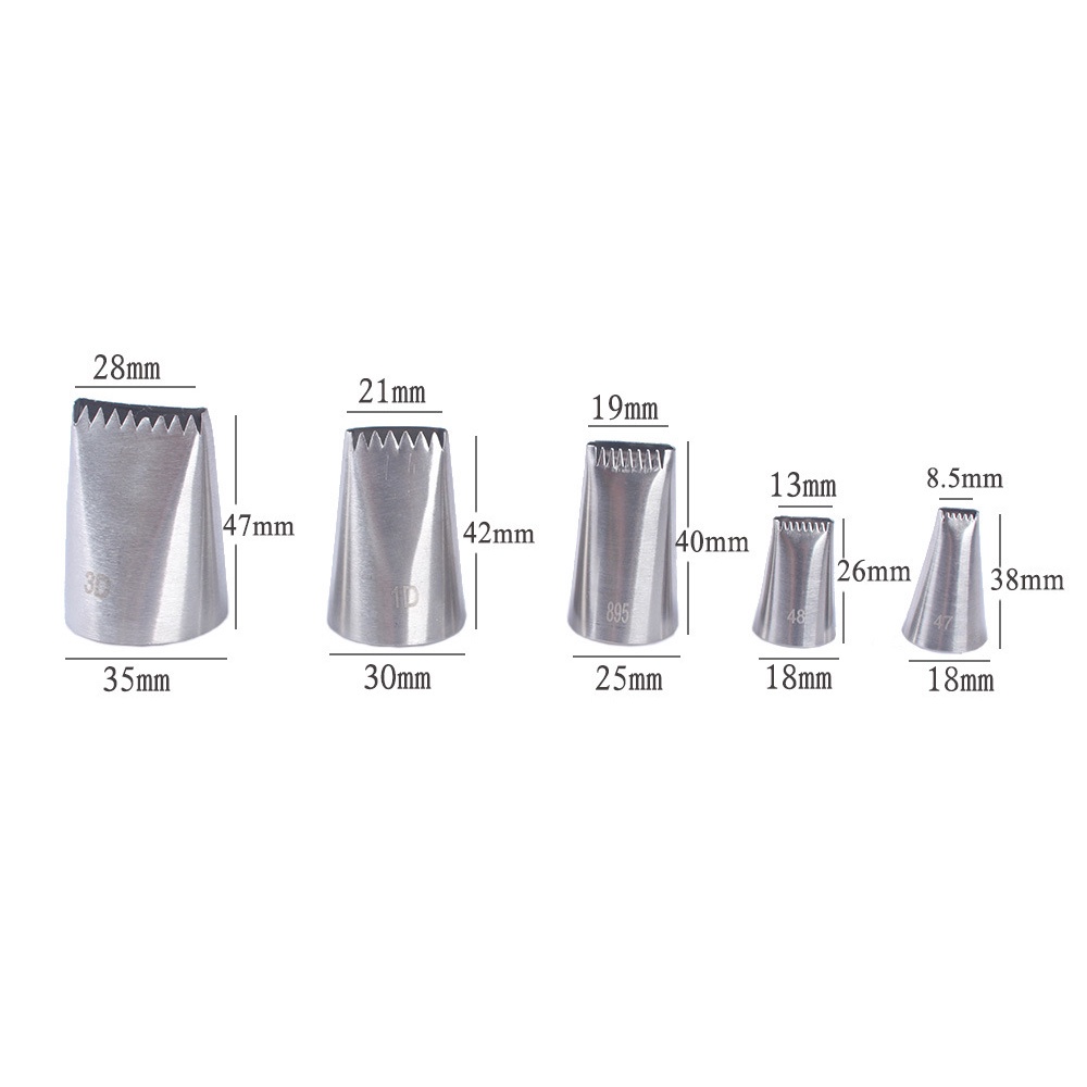 Set 5 đuôi bắt bông kem trang trí bánh bằng thép không gỉ 3D # 1D # 895 # 48 # 47