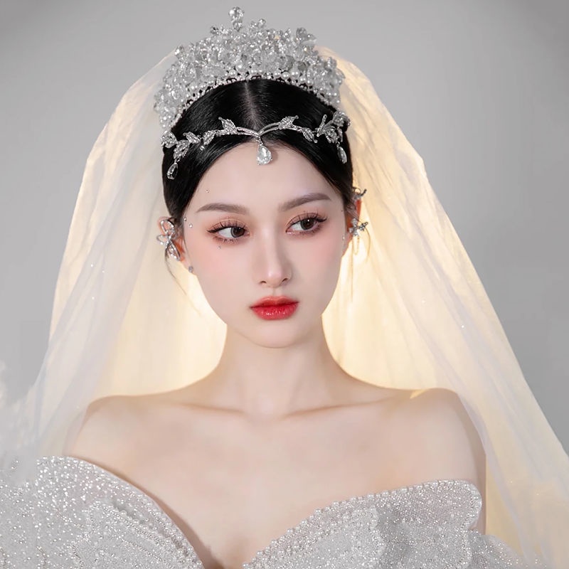 Vương Miện Đội Đầu Cô Dâu Đính Đá Pha Lê Lấp Lánh Hình Giọt Nước