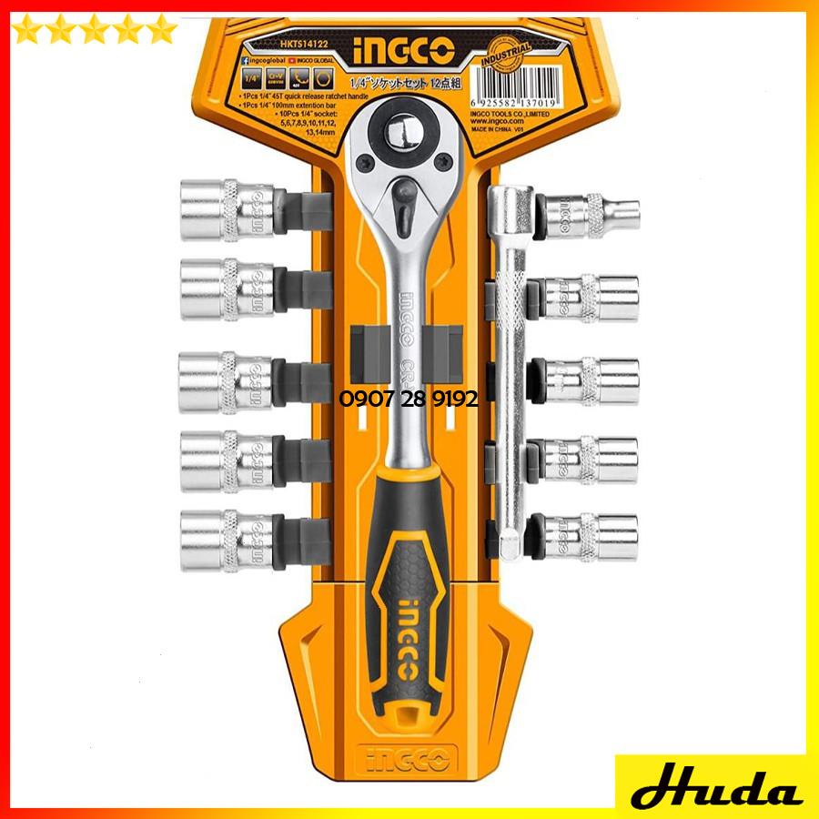 Bộ đầu tuýp tiếp 1/2 1/4 inch kèm cần siết 2 chiều Total Ingco 12 chi tiết thép Cr-V mạ Chrome chuyên dùng