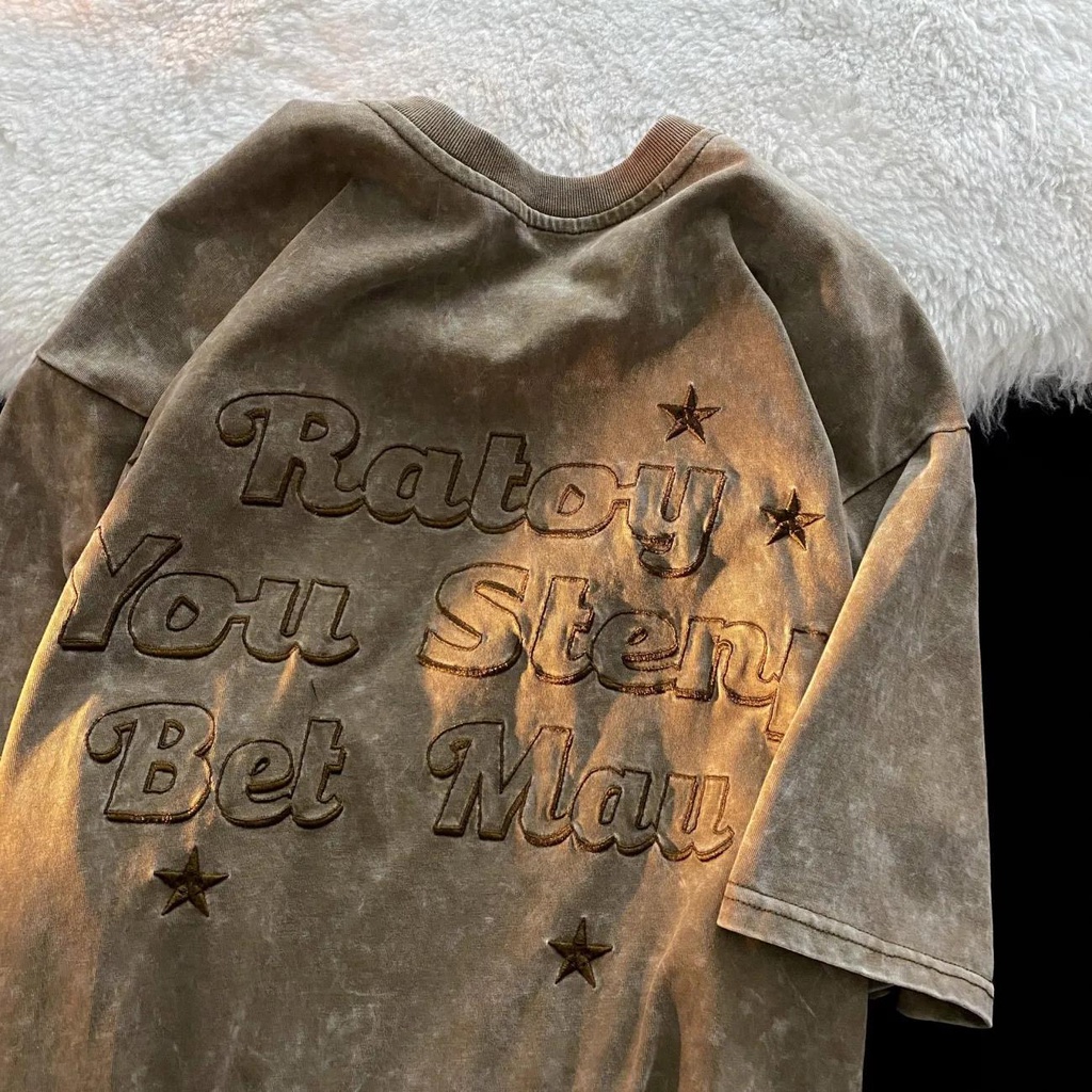 Áo Thun Tay Ngắn Cổ Tròn Nhuộm Màu Phong Cách Retro Hong Kong Cho Nam Nữ