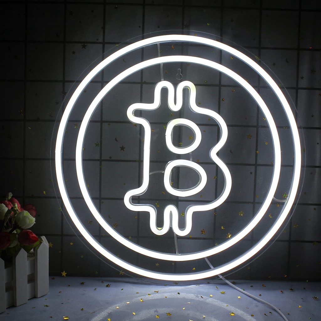 Đèn led Neon trang trí hình Bitcoin | Đèn neon trang trí phòng ngủ, treo tường