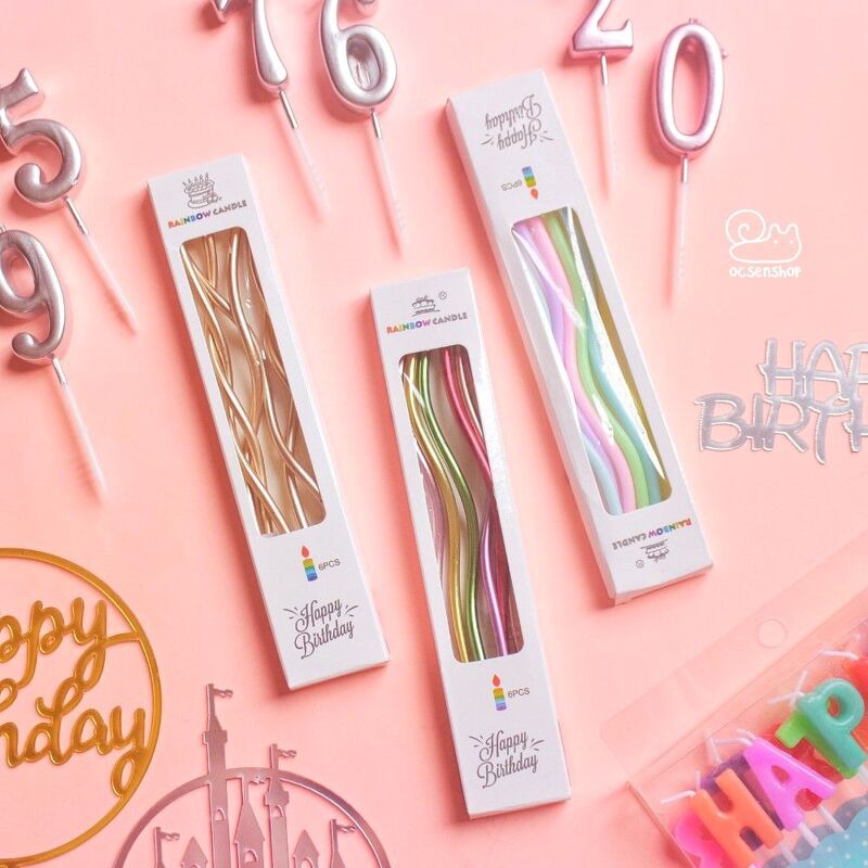 Set nến cong Rainbow Happy Birthday (6c)