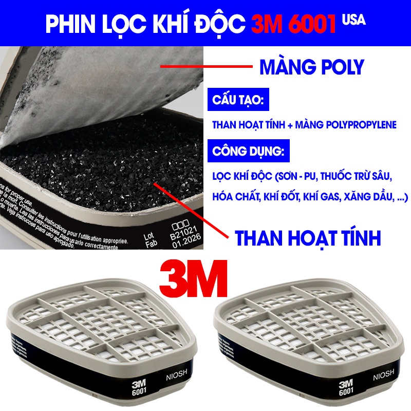 Mặt Nạ Phòng Độc Sơn, PU, Thuốc Trừ Sâu (Phin Lọc USA). Mặt Nạ 3M 7502 Chống Khí Độc &amp; Bụi Mịn PM 2.5