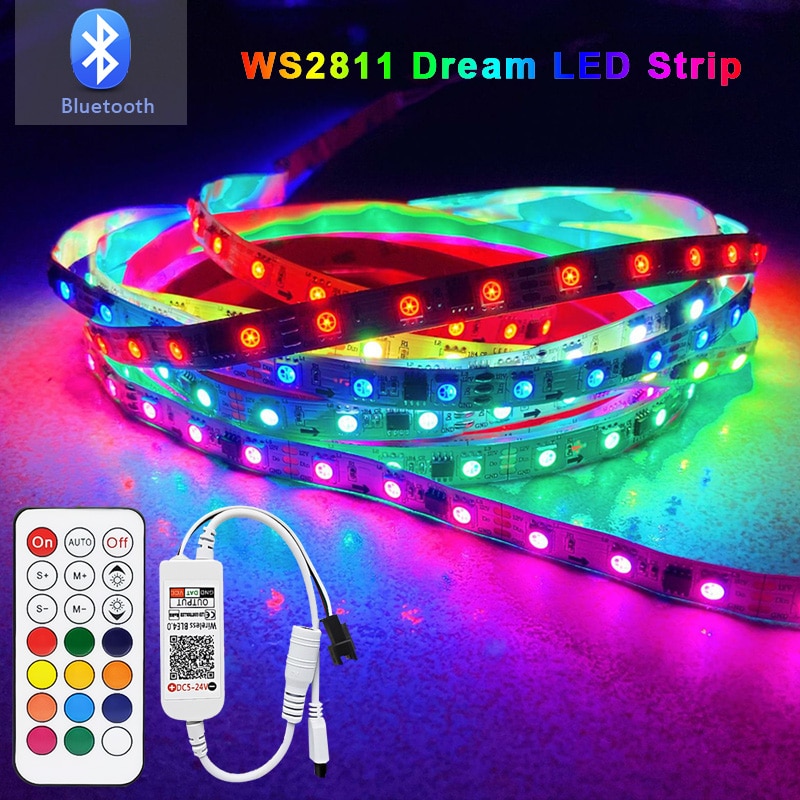 GBKOFBluetooth WS2811 Rgbic Mơ  RGB Dải đèn LED Đèn LED DC 12V Băng keo linh hoạt có địa chỉ riêng + Bộ điều khiển Bluetooth + Bộ điều hợp Vương quốc Anh