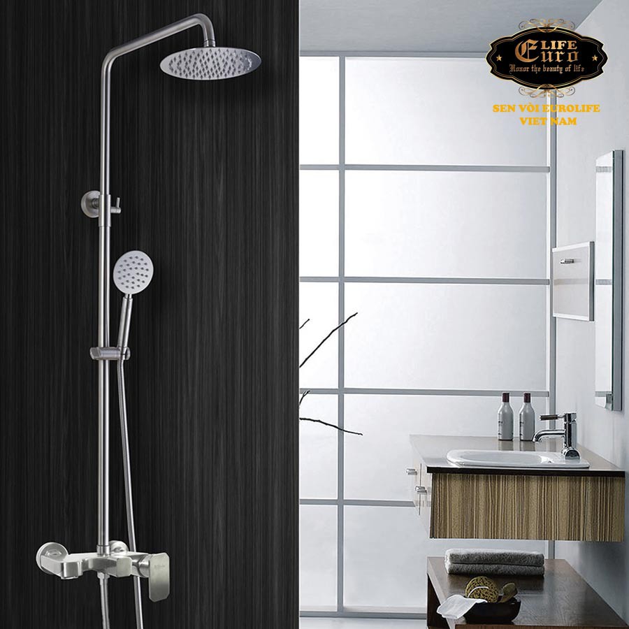 Bộ sen cây tắm đứng nóng lạnh Inox SUS 304 Eurolife EL-S920 (Trắng vàng)