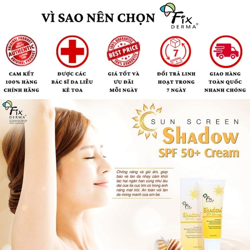 Kem Chống Nắng Phổ Rộng Fixderma Shadow Mỏng Nhẹ Không Gây Bí Da SPF50 Cream SPF 30 Gel Nhập Khẩu Chính Hãng