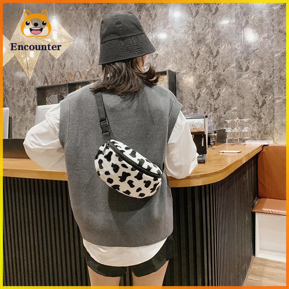 ○Encounter○ Animal Pattern Fanny Waist Pack Women Plush Shoulder Chest Crossbody Bag☆