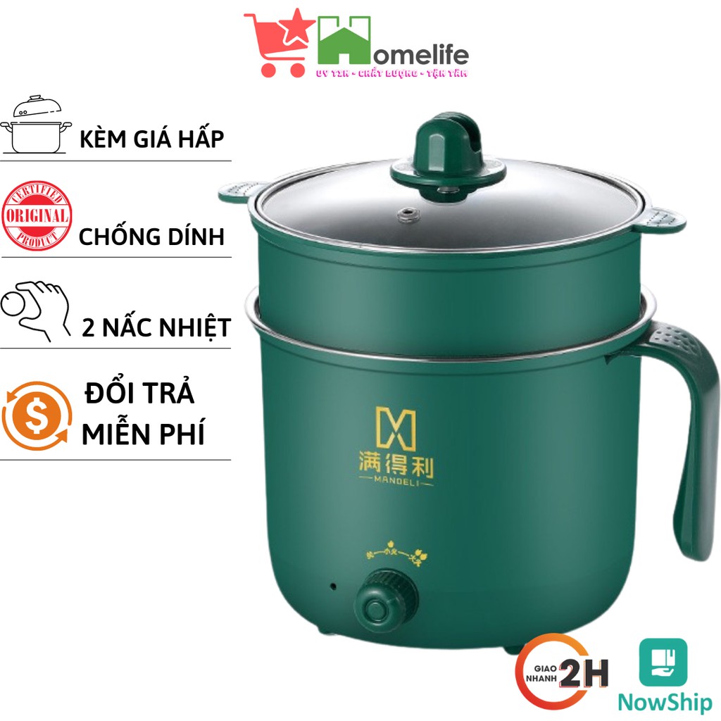 Nồi Lẩu Điện Mini, Nấu Mì 2 Tầng Kèm Giá Hấp Đa Năng  Nướng, Luộc, Chiên Chống Dính Vấn Đá Tiện Lợi, Ca nấu mì mẫu mới