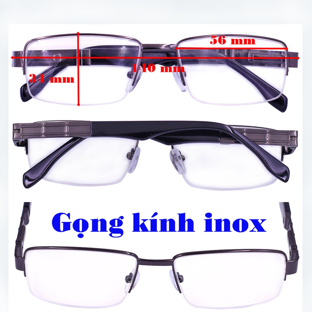 Gọng kính nửa viền inox xám nâu