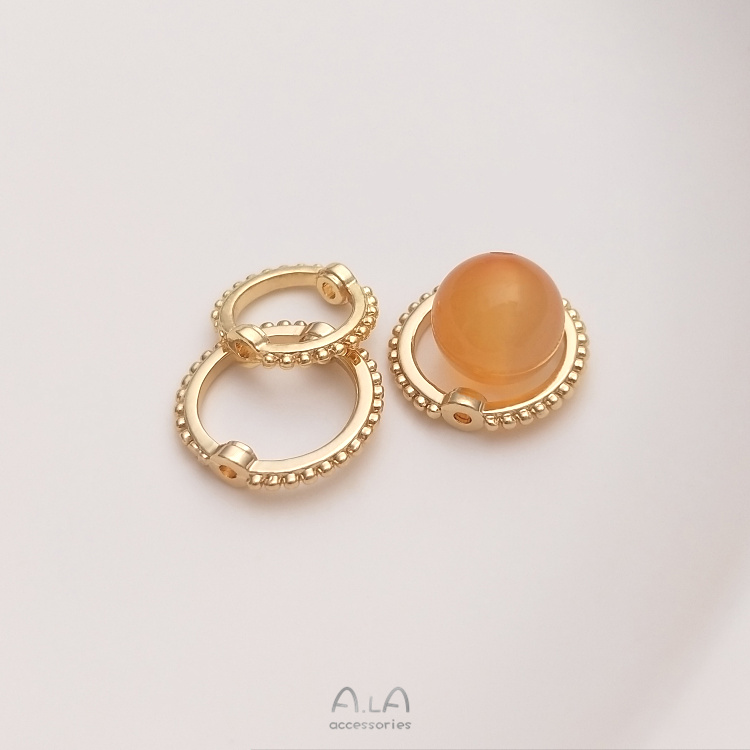 Set Nhẫn 14K Phối Ren Và Hạt Ngọc Trai Hai Lỗ Màu Vàng Đồng Diy