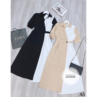 ✨BÁN SỈ✨Đầm phối 2 màu đai eo tay bồng