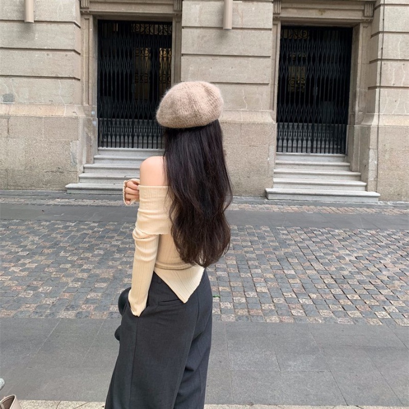 Áo thun COZOKC tay dài trễ vai dáng ôm thiết kế lệch tà quyến rũ