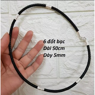 Vòng đeo cổ dây da bọc bạc để đeo mặt dây chuyền
