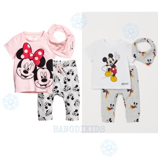 Bộ H.M Mickey 3 Chi Tiết Kèm Yếm Cho Bé Xuất Xịn