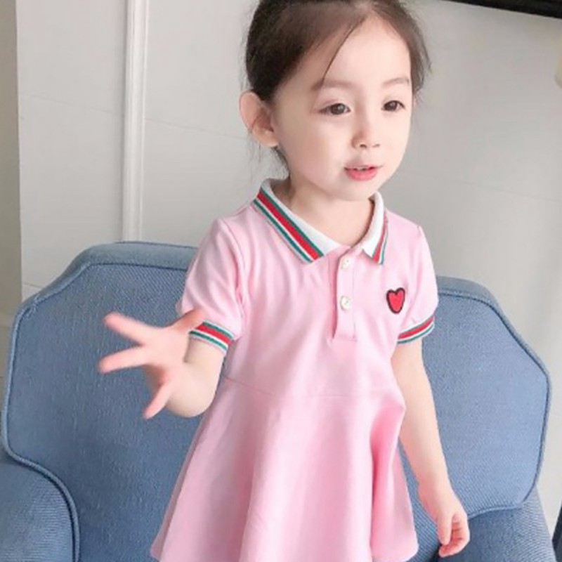 Đầm cotton ngắn tay in họa tiết trái tim đáng yêu dành cho bé gái