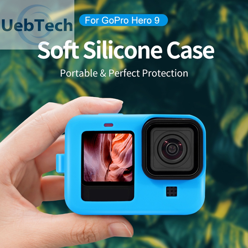 Khung vỏ bảo vệ máy ảnh bằng silicon với nắp ống kính và dây đeo cho GoPro Hero 9