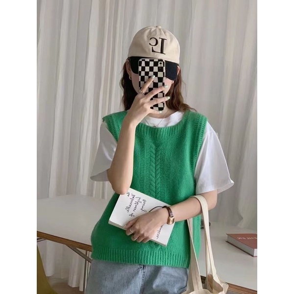 Áo gile len vặn thừng dáng ngắn, cổ chữ U to  - shopbelinh